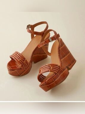 Clergerie Platform Ankle-Strap Sandals in Cognac Brown Size 37 1/2